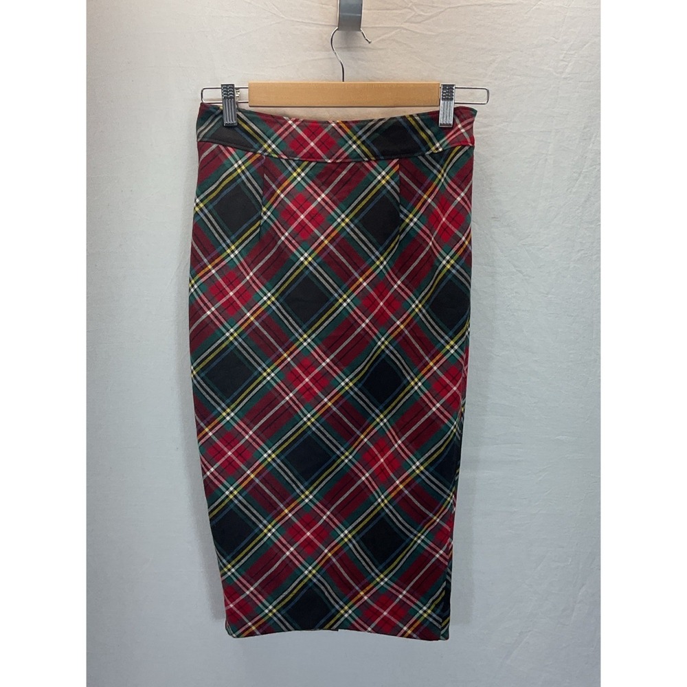 Free People Tartan Plaid Pencil Skirt Size 0 90s Y2K Retro back slit Punk